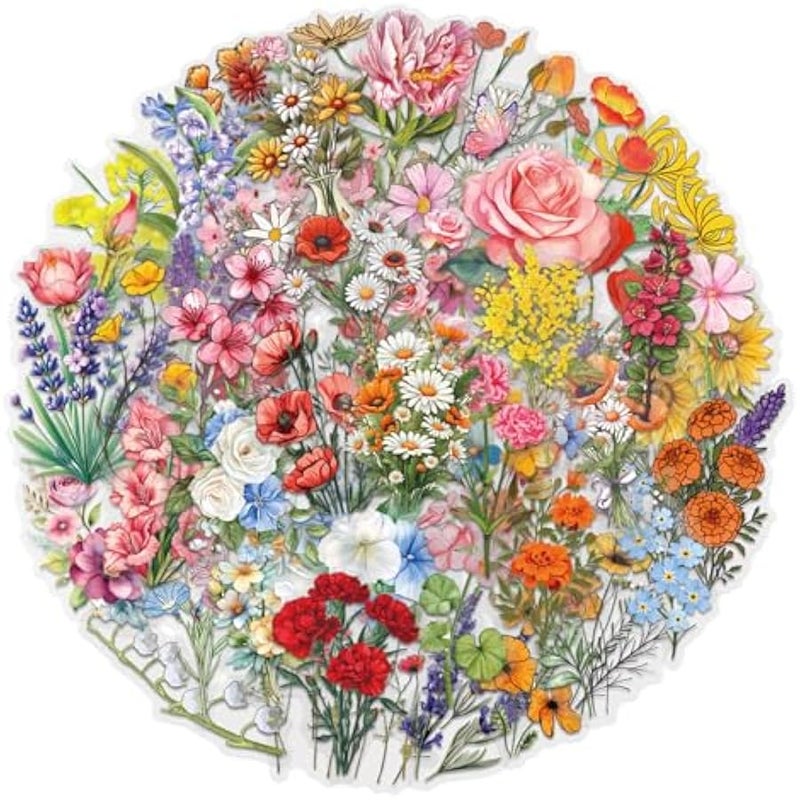 Mixed Flowers Stickers 60PCS Realistic Transparent Stickers for Various Flowers,Colorful Waterproof Sticker for Laptop,Stationery,Luggage,Scrapbooking,Water Bottles,Gifts,Journaling,Planner - Image 1